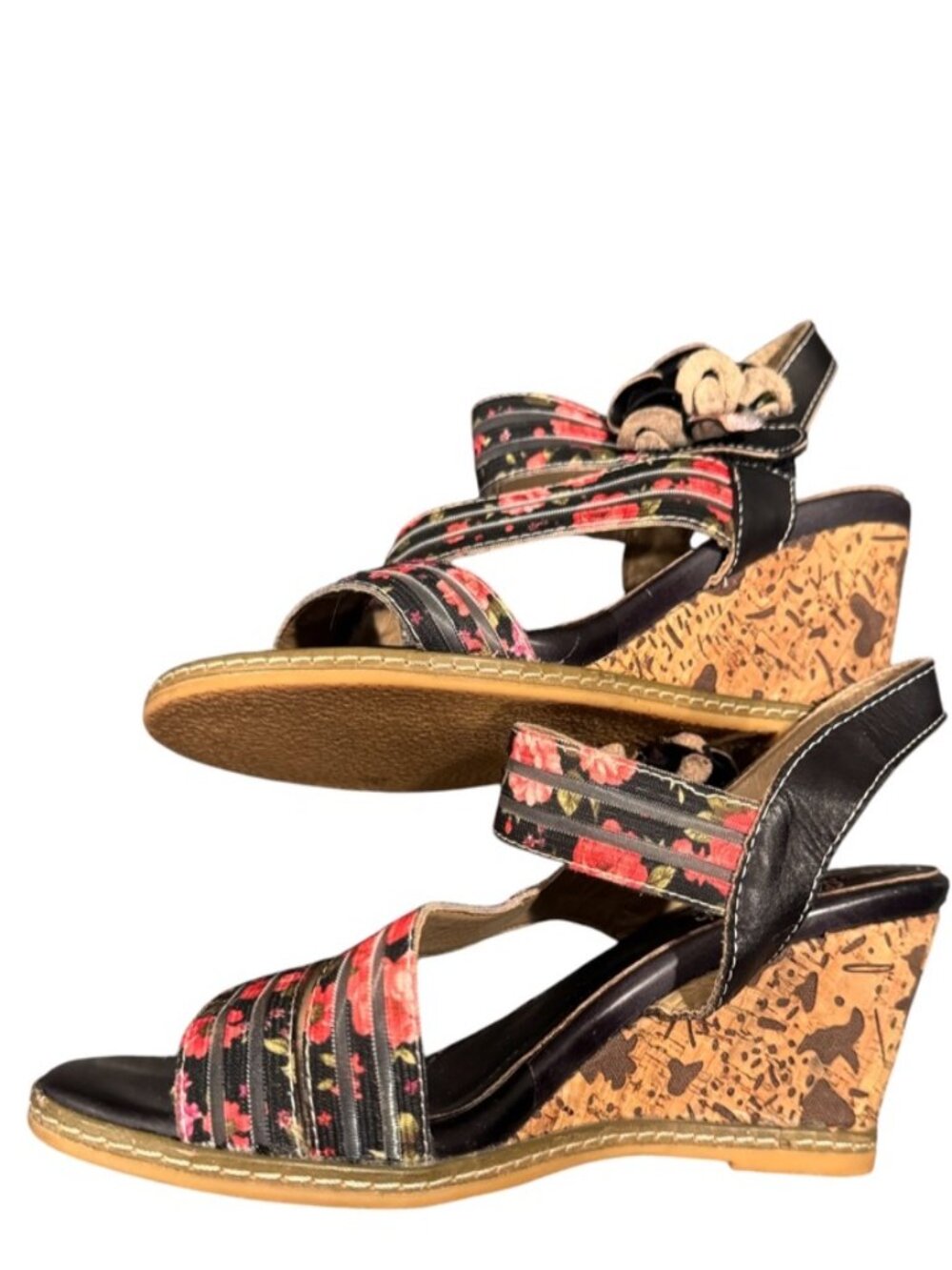 L’Artiste Spring Step LANDY-RDM Leather Floral Wedge Sandals EU 39 Women’s 8/8.5 - Picture 8 of 9